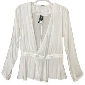 Express Deep V Neck Long Sleeve Blouse Top Solid White Size Medium NWT